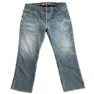 Carhartt Jeans Mens 40x28 Blue Relaxed Fit Fleece Lined Straight Leg Denim